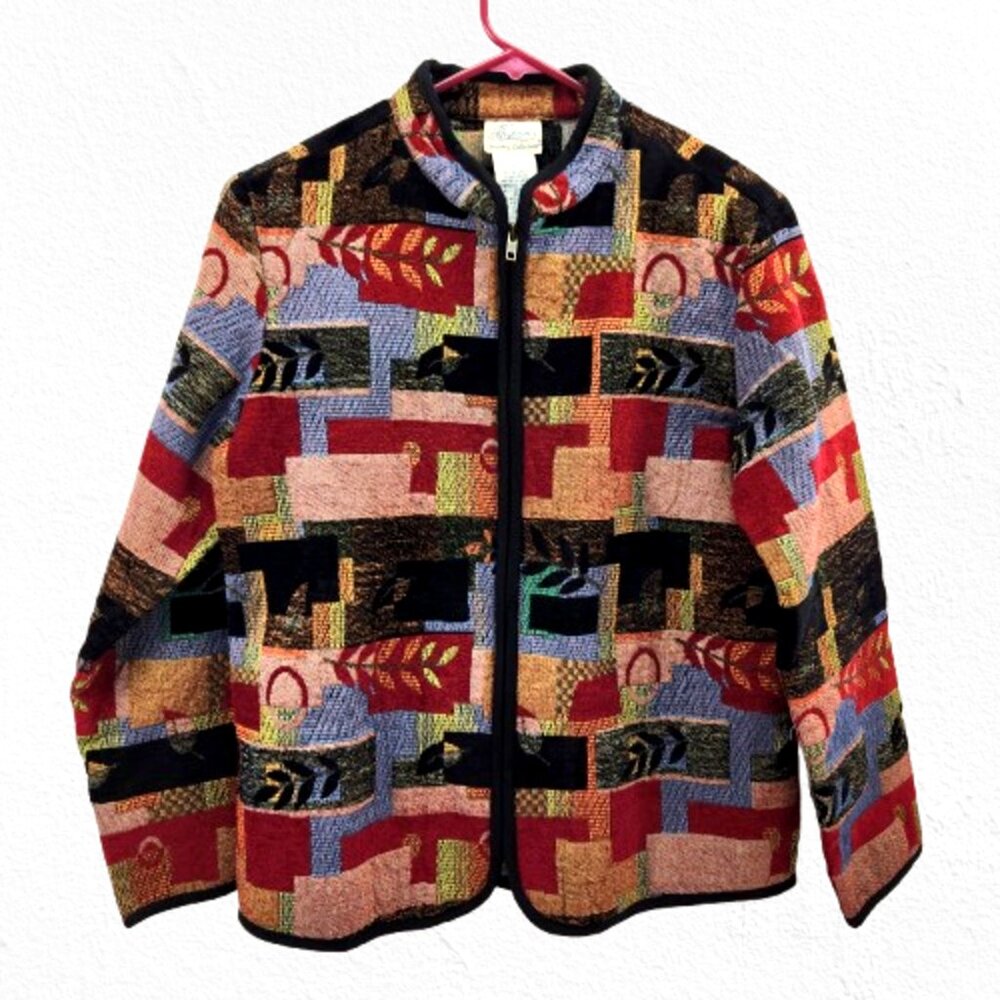Textured Chenille Patchwork Tapestry Jacket Tradition Country Collection Size 12